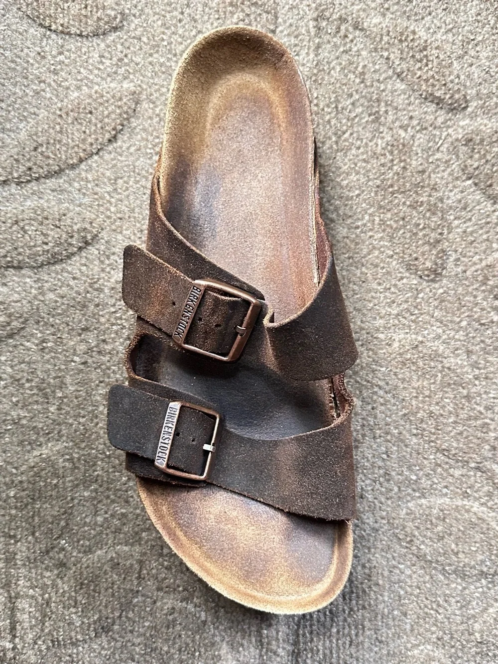 Birkenstock Arizona Men’s Double Strap Sandals in Mocha Suede, EU43/US10 NARROW